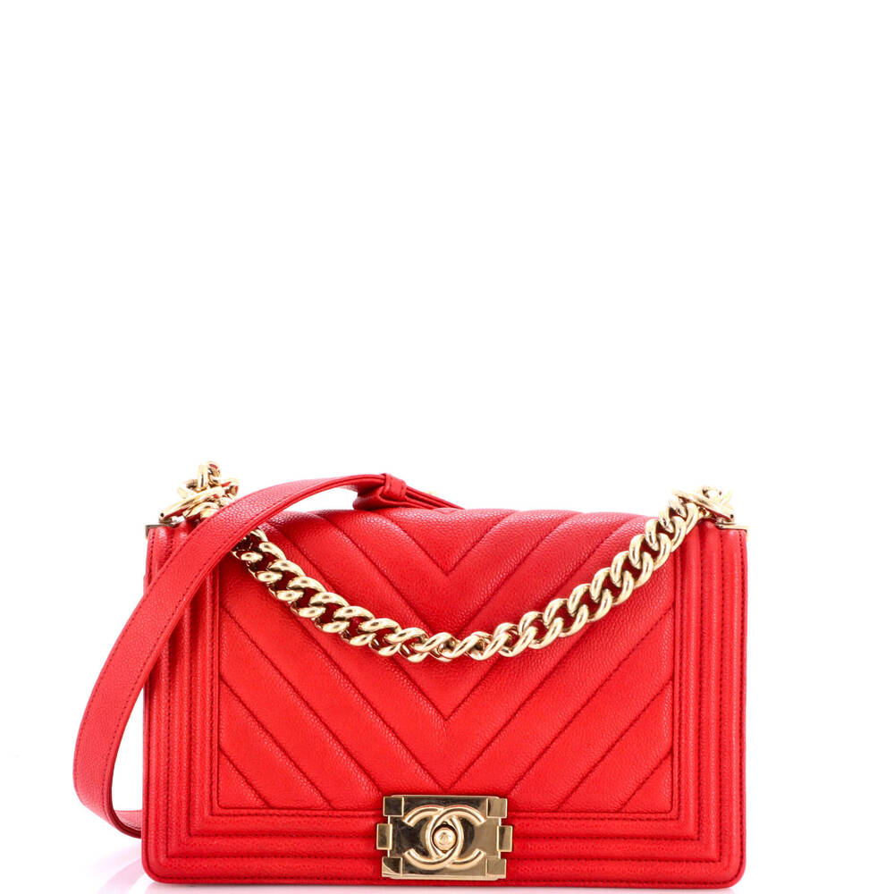 Chanel Old Medium Boy Flap Bag Chevron Caviar